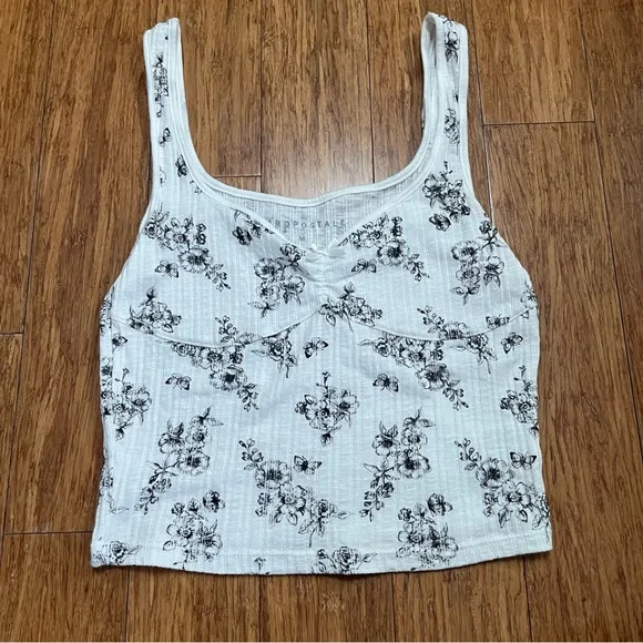 Aeropostale White Floral Cropped Tank Top - Picture 1 of 4
